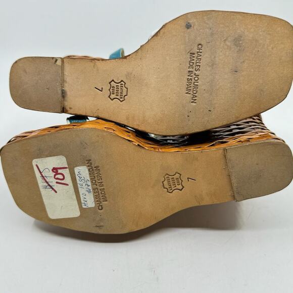 Vintage CHARLES JOURDAN Wicker Platform "Pin-up" Strappy Sandals - Picture 6 of 11